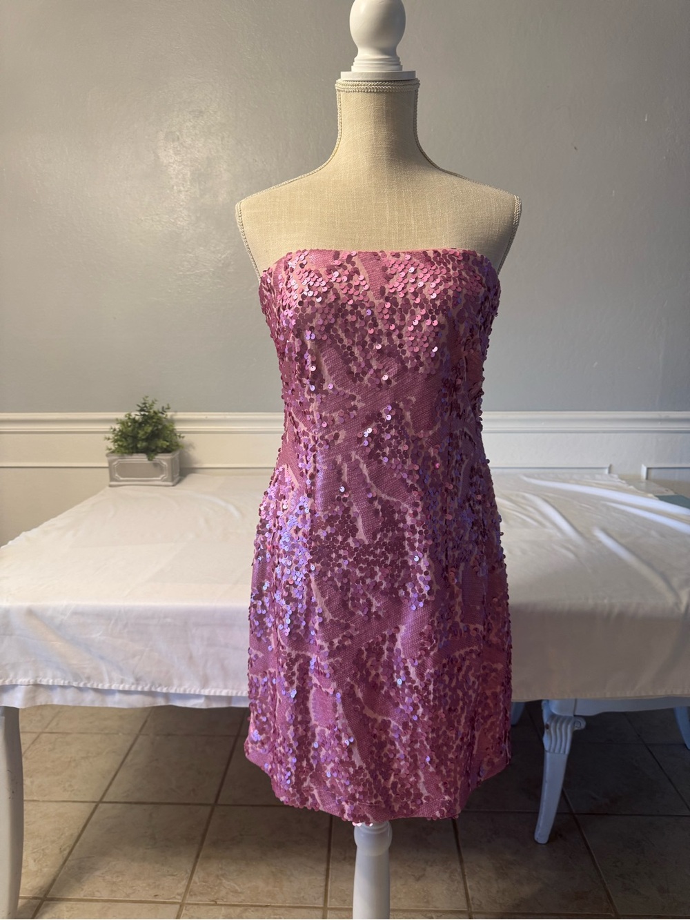 Steppin' Out Strapless Pink Sequin Party Dress